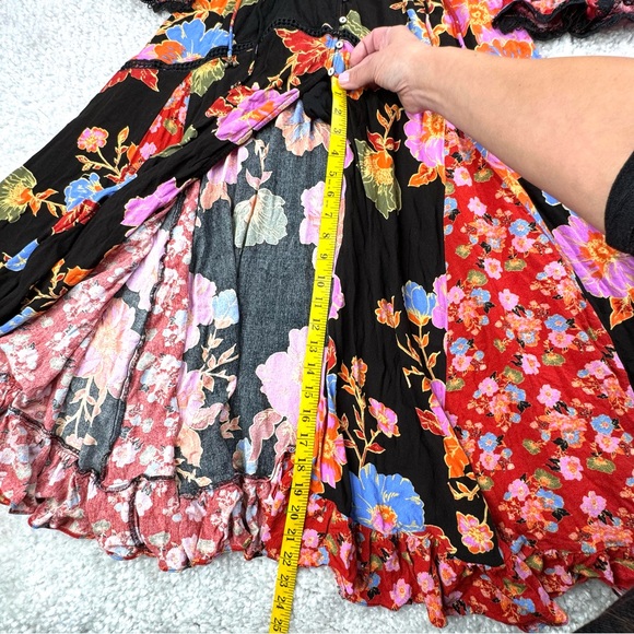 Free People Penny Printed Maxi Bodysuit Dress. Boho Floral Bright Lace Ruffle XS - Picture 14 of 16